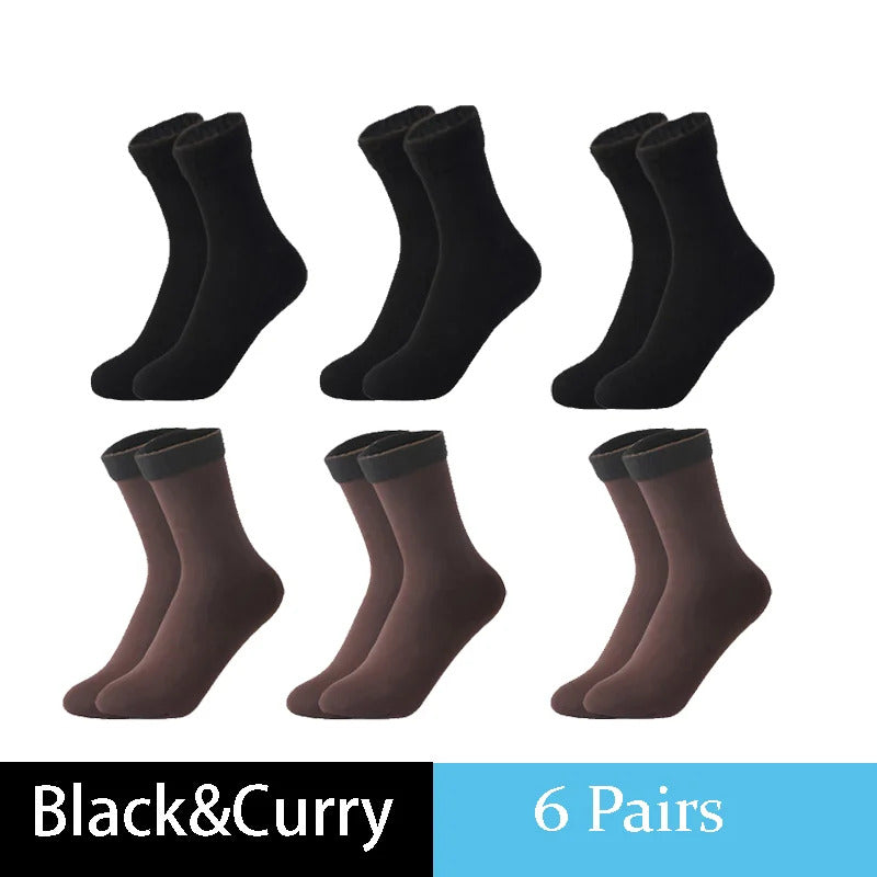 Winter Warm Solid Women Socks Thicken Thermal Socks Wool Cashmere Black Skin Seamless Snow Sock Velvet Unisex Socks