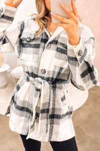 Black Plaid Button-Up Flap Pocket Shacket