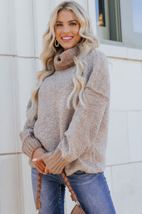 Khaki Contrast Ribbed Turtleneck Sweater