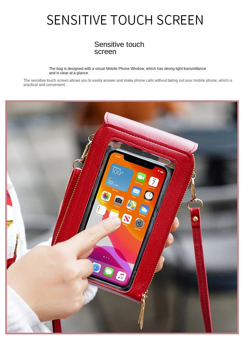 Crazy Bag Fashion Touch Screen Lock Cell Phone Bag Women's Mobile Phone Card Holder Crossbody Shoulder Bag