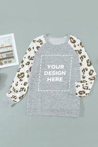 Blank Apparel - Gray Round Neck Leopard Long Sleeve Top