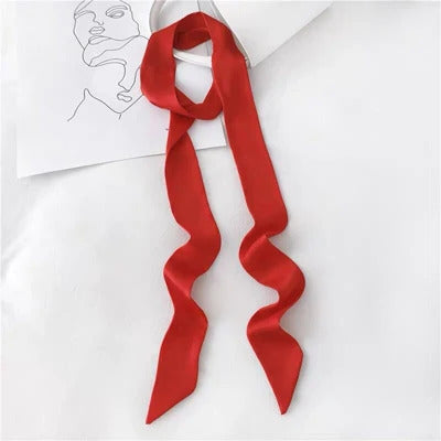 5X190CM Women Narrow Long Scarf 190x5cm Solid Color Chiffon Silk Rubber Red Tie Black Bag Ribbon Headbands Choker Streamer