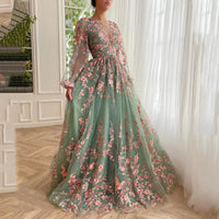 Bride Dresses for Prom Green Female Dress Party Evening Elegant Luxury Celebrity Flowers Coming of Age Ceremony customized Gala