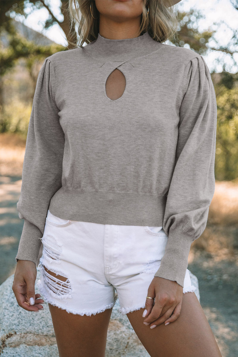 Gray Mock Neck Keyhole Sweater