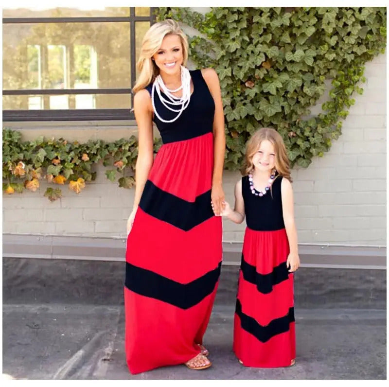 Summer Mommy and Me Family Matching Mother Daughter Dresses Clothes Striped Mom Dress Kids Child Outfits Mum Sister Baby Girl