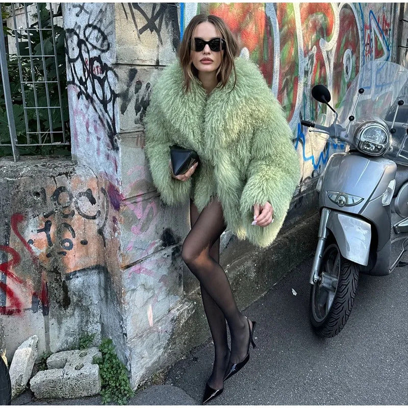 Elegant White Women's Thicken Cropped Faux Fur Coat Casual Long Sleeve Short Loose Fur Jacket Winter Lady Chic Street Outerwears