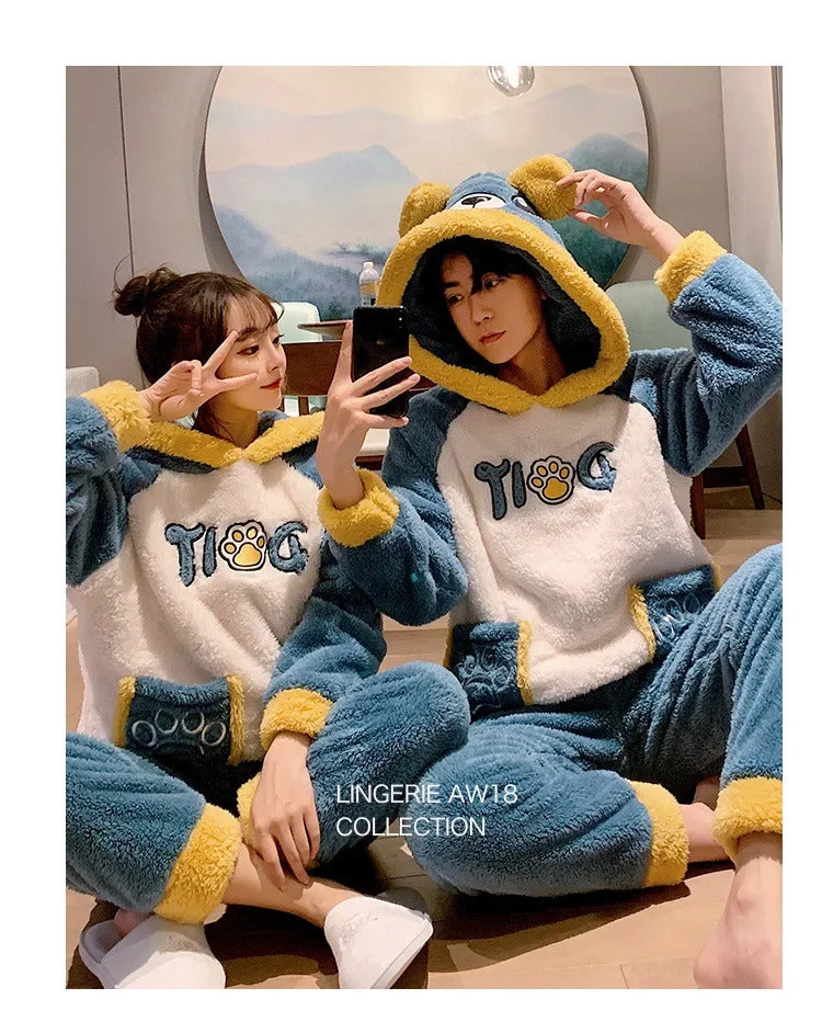 New 2022 Couple Pajamas Set Women's Thickened Fleece-lined Coral Velvet Couple Sleepwear For Spring Autumn Winter Homewear