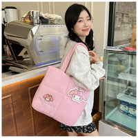 2024 New Sanrio Handbag Cartoon Cute Down Fabric Kuromi Tote Bag Shoulder Pacha Dog Cute Stationery Bag Large Capacity Handbag