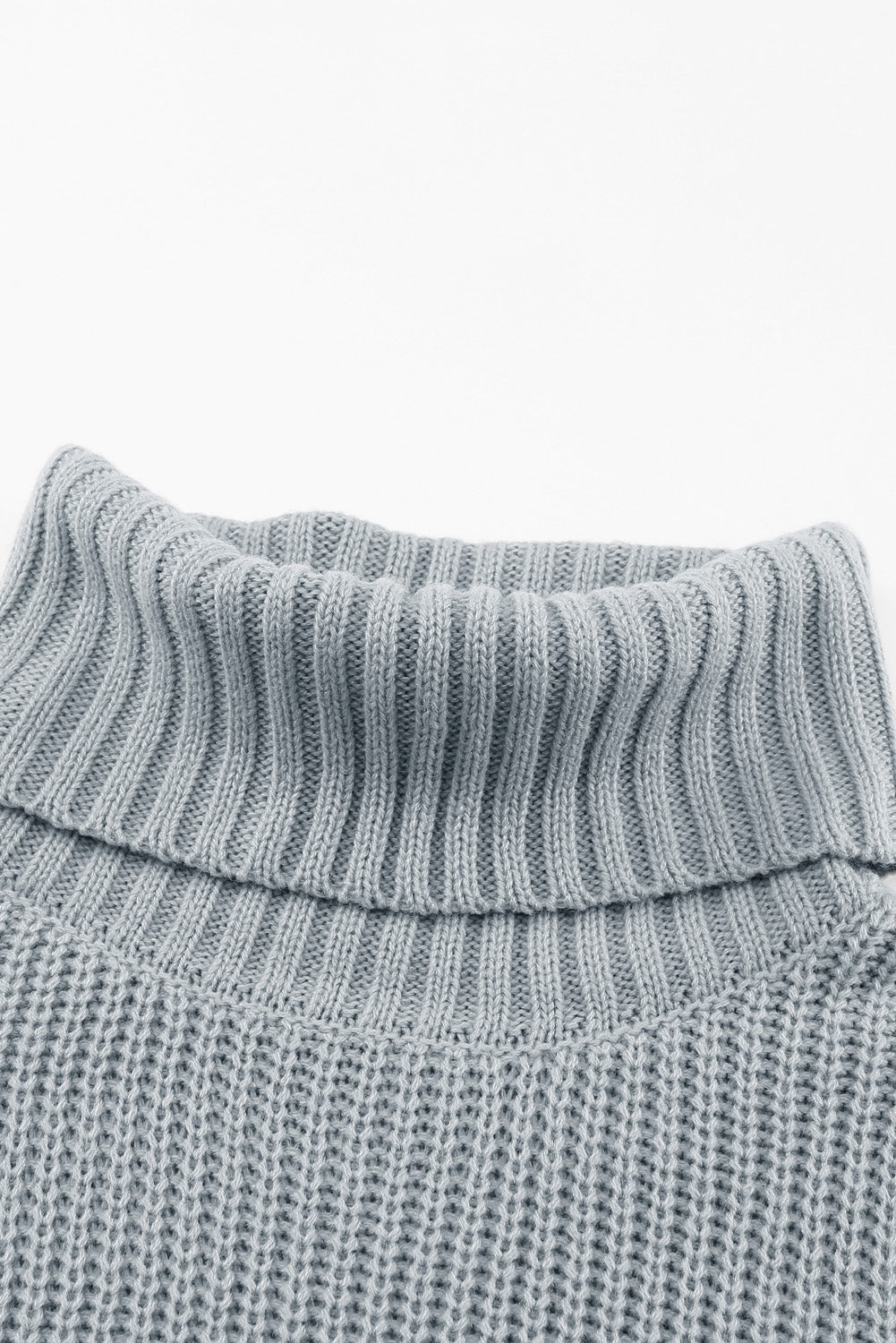 Gray Plain Turtleneck Sweater Dress with Slits