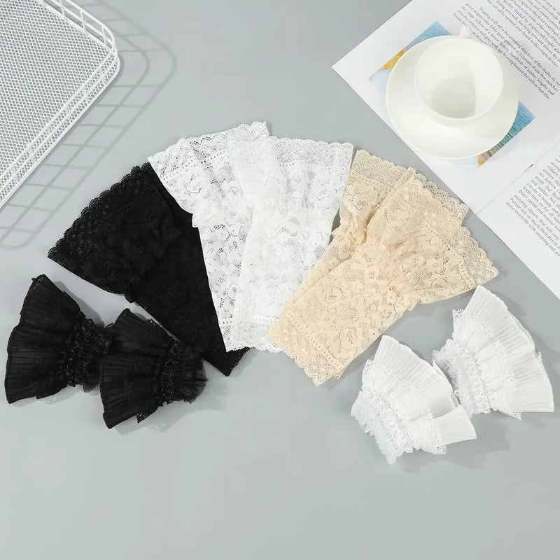 1Pair Detachable Fake Sleeves Spring Autumn Wild Sweater Decorative Sleeves Lace Ruffles Elbow Sleeve Cuff universal Fake Cuff