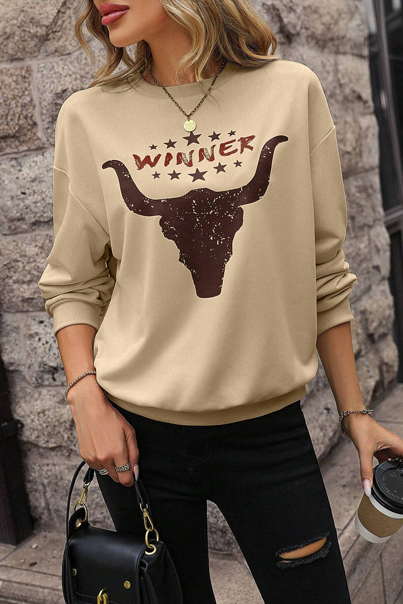 Khaki WINNER Steer Head Graphic Sweatshirt