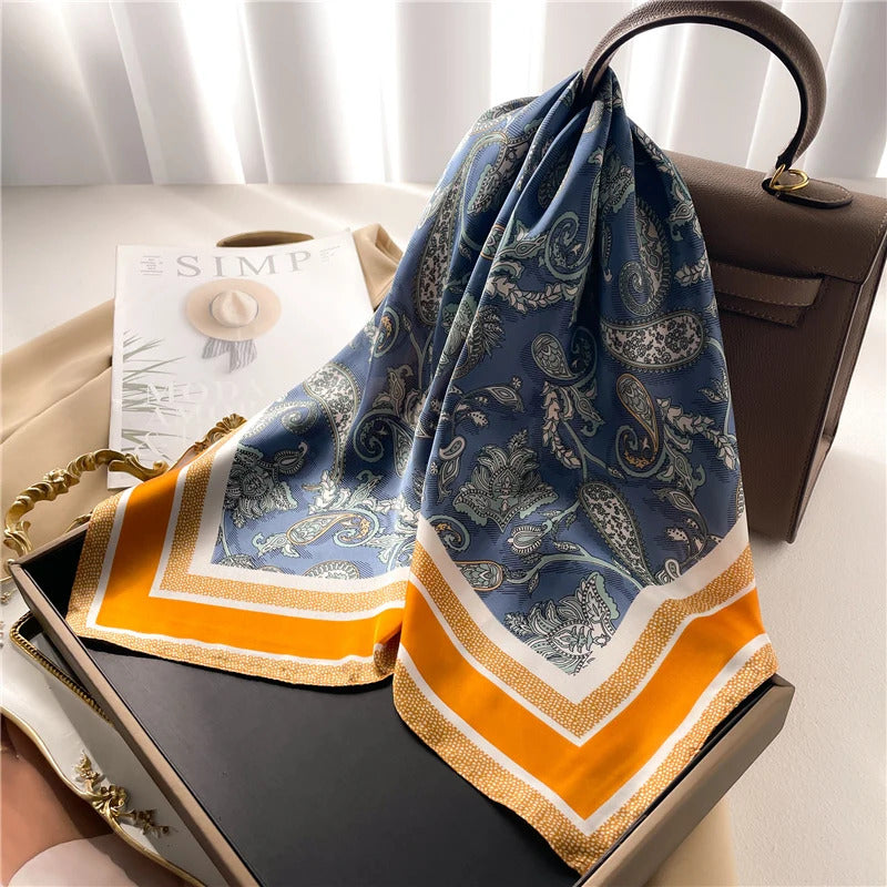 Print 70cm Silk Satin Headkerchief Women Luxury Design Neck Tie Scarf Female Hair Hand Wrist Foulard Shawl Hijab Bandana