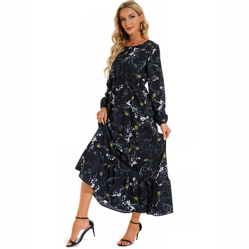 Women Maxi Dresses Sping Autumn Bohemian Casual Full Sleeve High Waist Beach Woman Chiffon Dresses Floral Vestidoes Long Dress