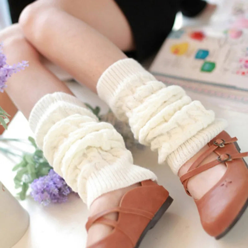 New Japanese Lolita Sweet Girl Leg Warmer Knit Socks Wool Ball Knitted Foot Cover Cosplay Women Autumn Winter Heap Heap Socks