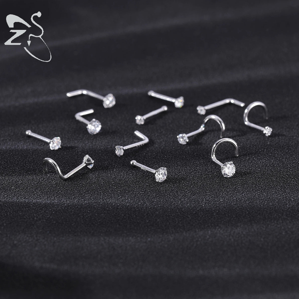 ZS 1PC 18/20G 925 Sterling Silver Nose Stud Gold Color Crystal Nose Piercings Screw L-Shape Retainer Nostril Piercing 2-3.5mm