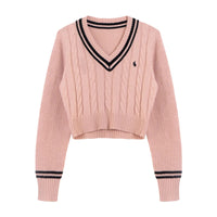 YuooMuoo Korean Fashion Sweaters Women Autumn V-neck Y2K Cartoon Embroidery Knitted Tops Winter Soft Basic Long Sleeve Pullovers