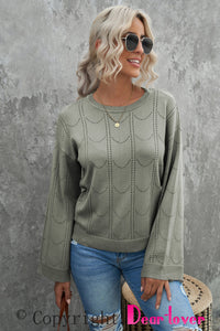 Beige Flare Sleeve Texture Knit Sweater