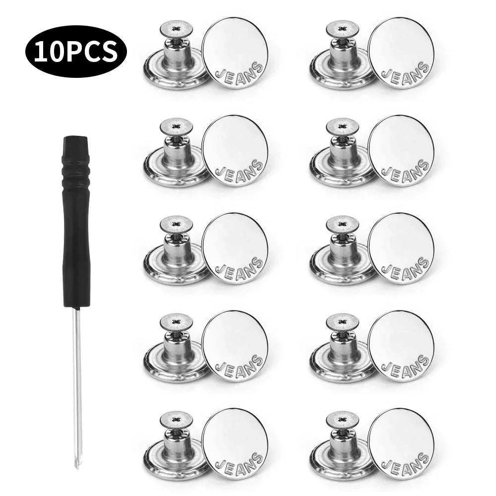 20/10pcs Detachable Jeans Screw Buttons with Screwdriver Clothes Replacement No Sewing Metal Pins Adjustable Waist Kit Tools