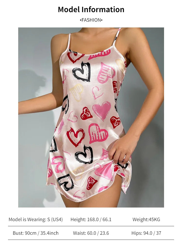 Ladies Sexy Sling Nightgown Nightdress Women's Sexy Lingerie Silk Satin Sleepwear Floral Pinting Nightwear Homewear Mini Dress