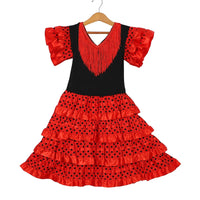 Dress Women 2024 Europe America Short Sleeve Midi Dress Traditional Spanish Dance Dress For Girls Festival Tassel Dot Dress