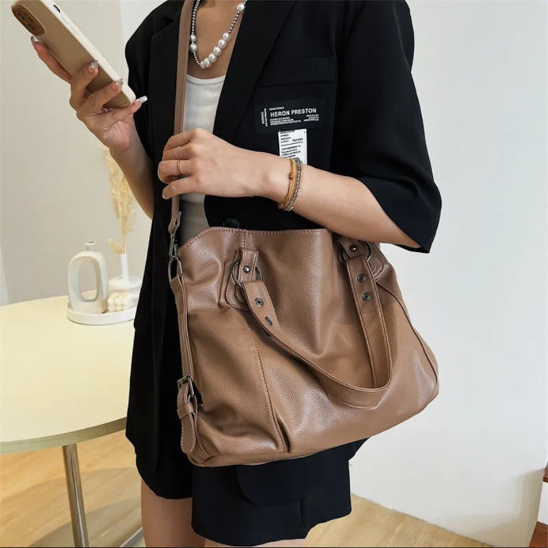 Large Capacity Black Shoulder Bags For Women Large Shopper Bag Solid Color Soft Leather Crossbody Handbag Lady Travel Tote Bag