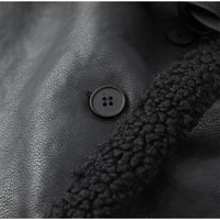 Women Black Lamb Wool Patchwork Leather Overcoat Fashion Lapel High Waist Pockets Jacket With Belt Winter Lady Street Warm Coats