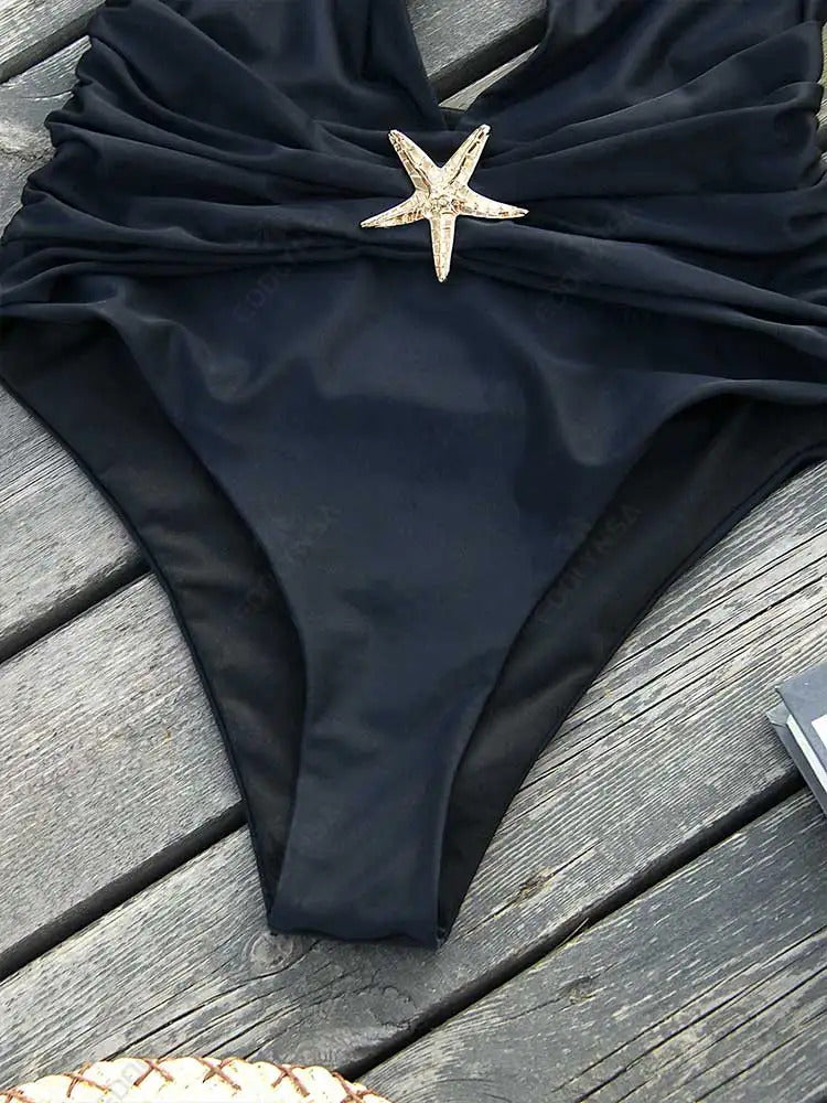 2 Piece Swimsuits for Elegant Women Starfish One Piece Bathing Suits with High Split Skirt Cover ups Sexy Halter Bikini Sets K59