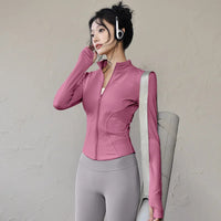 Women's Slim Fit Lightweight JacketsWomen's Full Zip-up Yoga Sports RunningJacket with Thumb Holes for Workout Sun Protection