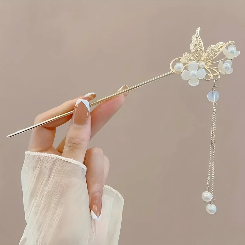 Elegant Chinese Style Hair Clip Tassel Hair Stick Traditional Floral Design Hairstyle Accessory Women Jewelry Hairpin Hairneedle