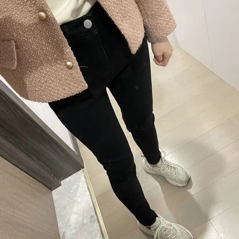 Women Thermal Skinny Jeans Mom Winter Warm Plush Stretch Jeans Lady Fleece Snow Denim Pants Student Pencil Straight Leg Trousers