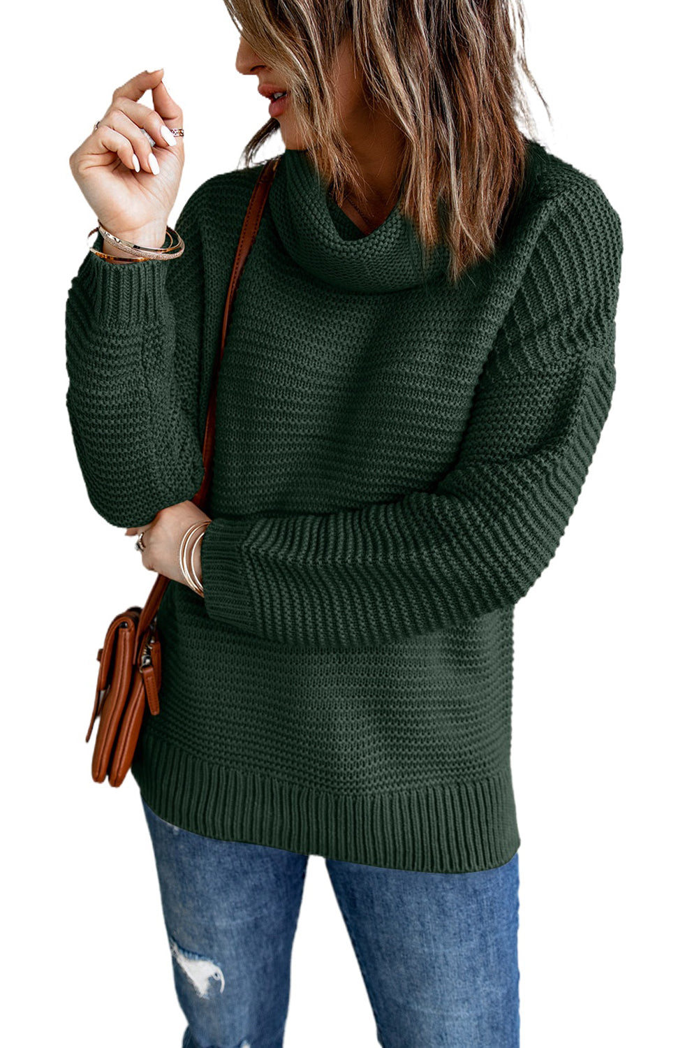 Sage Green Cozy Long Sleeves Turtleneck Sweater