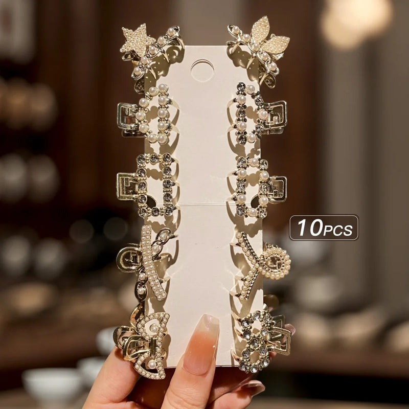 10 alloy rhinestone hair clips, fashionable small grab hair accessories