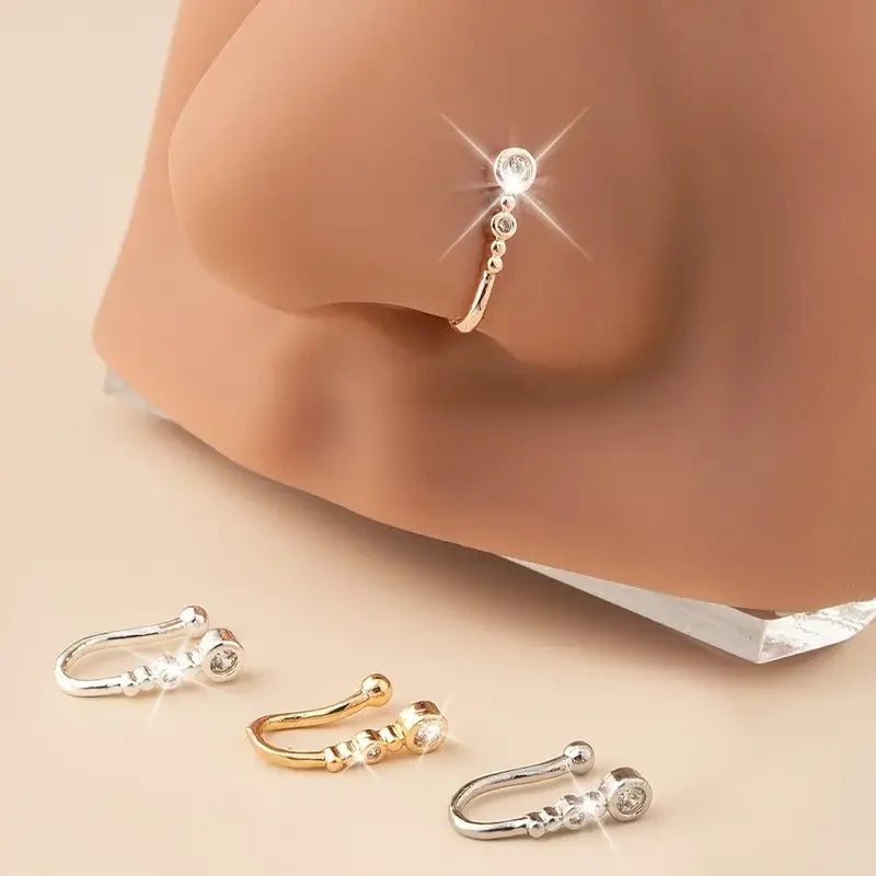 1pc Chic U-Shape Non-Piercing Nose Ring - Simplistic Hip Hop Style Inlaid Cubic Zirconia Fake nose Clip