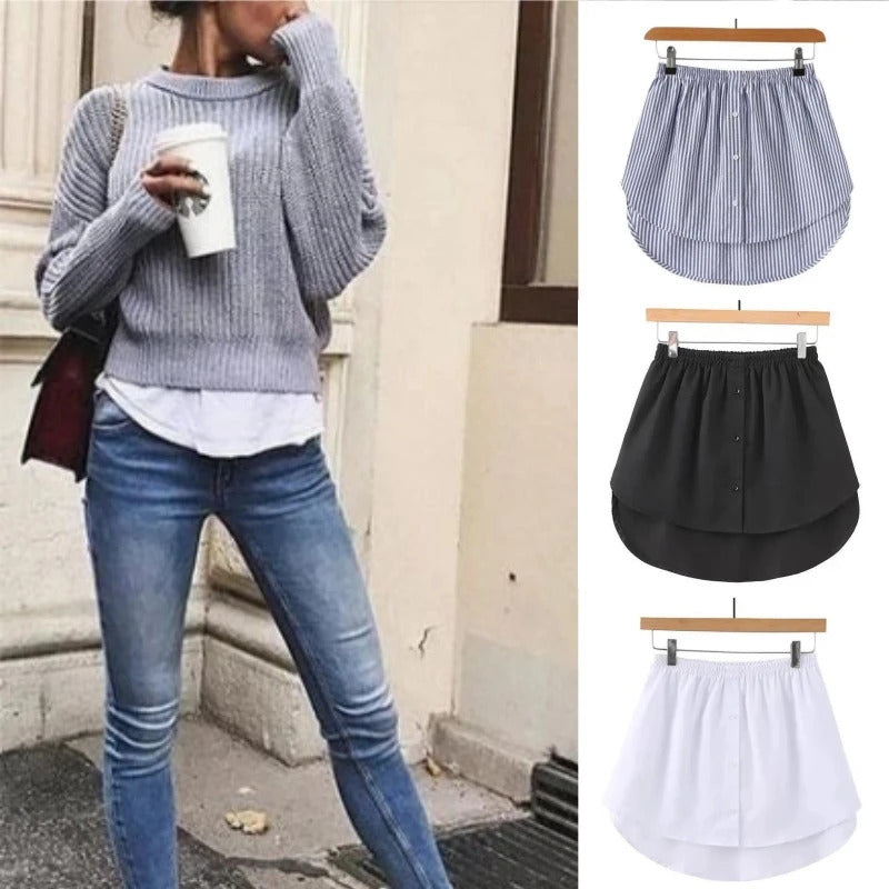 Women Girls Shirt Blouse Extender Adjustable Layering Faux Top Lower Sweep Mini Skirt False Hemline Splitting Underskirt