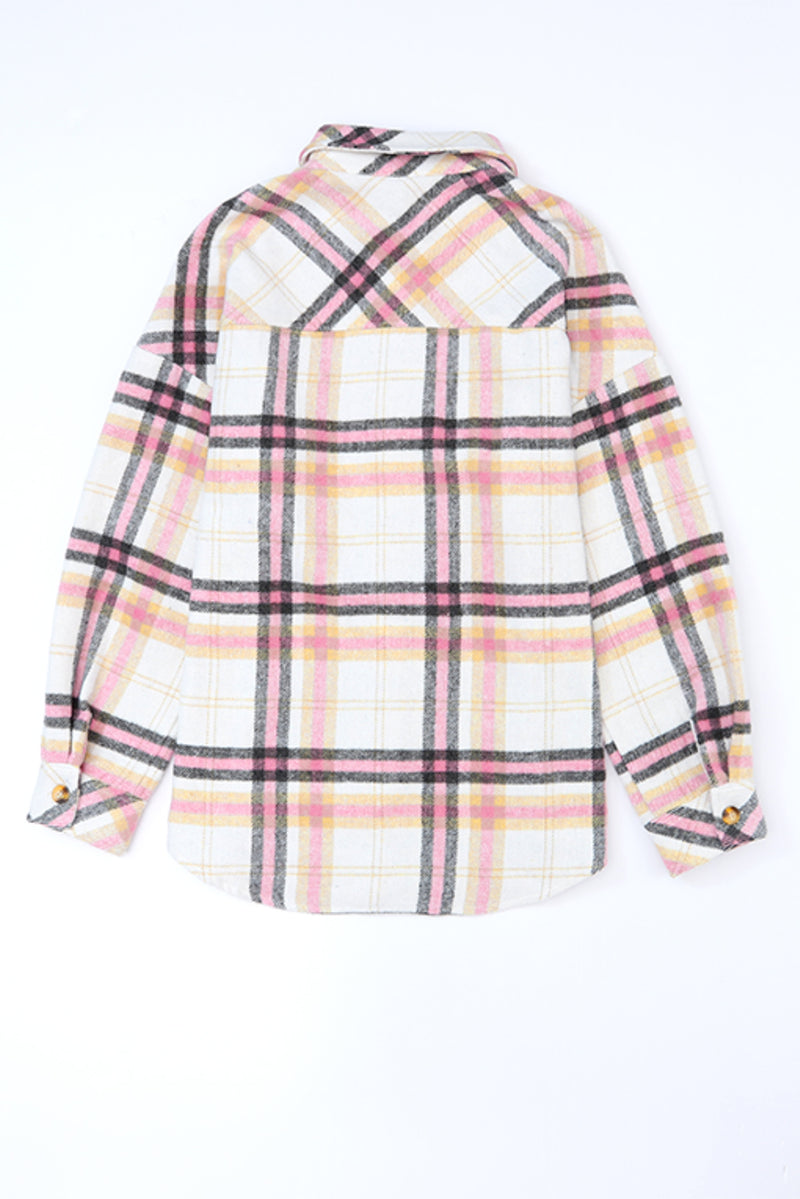 Pink Plaid Button Front Chest Pocket Shacket