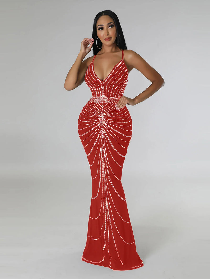 Women's Evening Dress Long Dress Sequin Hot Diamond Party Strap Leaky Back Mermaid Formal Dinner Elegant And Luxurious Dress