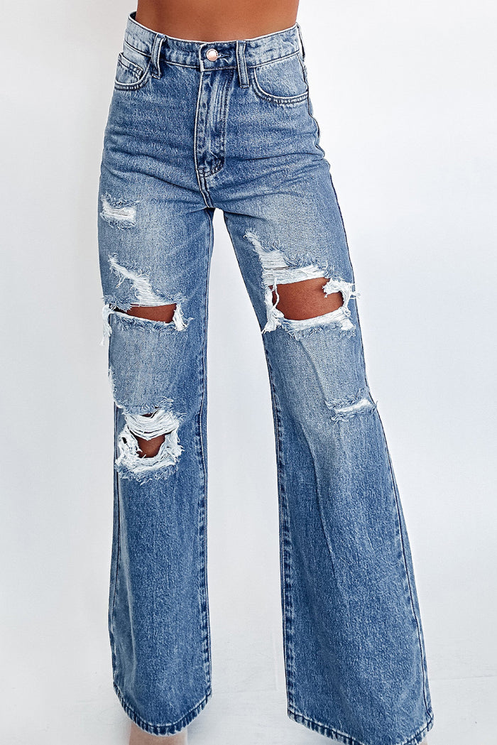 Ashleigh Blue Acid Wash Distressed Wide Leg High Waist Jeans