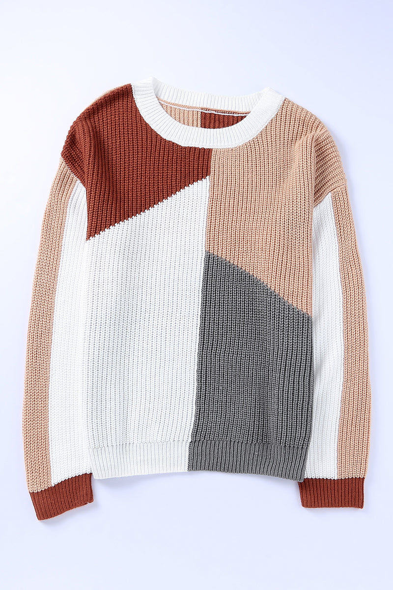 Multicolor Loose Fit Color Block Knit Sweater