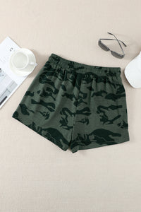 Army Green Camo Print Raw Hem Casual Shorts