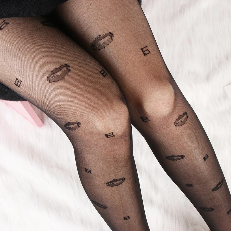 Sexy Women Tights Classic Small Polka Dot Silk Stockings Thin Vintage Faux Tattoo Thigh Sheer Pantyhose Female Elastic Hosiery