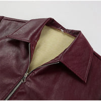 Elegant Burgundy Faux Leather Jackets Women Fashion Lapel Zipper Long Sleeve Female Coats 2024 Autumn Winter Lady Street Outwear