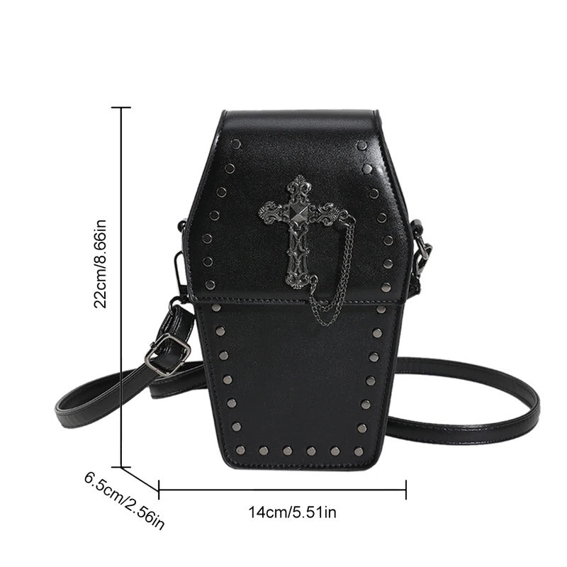 Gothic Crossbody Bag for Women Coffin Shoulder Bag Purse Cartoon Y2K Messenger phone Bag PU Leather Halloween Versatile Bag