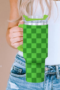 Green Two Tone Checkered Stainless Tumbler with Handle 1200ml