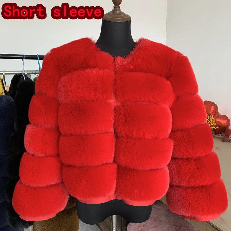 Women's Fashion faux fur coat super hot Autumn Winter women short Faux fox fur fluffy jacket high quality 7xl Ladies furry coats