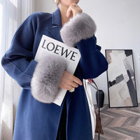 Natural Fox Fur Cuffs Wrist Arm Warmer Women Jacket Coat Sleeve Fur Triming Ladies Bracelet Real Fur Wristand Glove Snap Ring