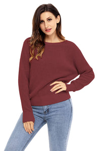 Brown Cross Back Hollow-out Sweater