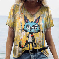 Summer Women's T Shirt Cat Print Casual Short Sleeve 3d T-Shirts Fashion Streetwear Crew Neck Pullover Female Oversized Clothing