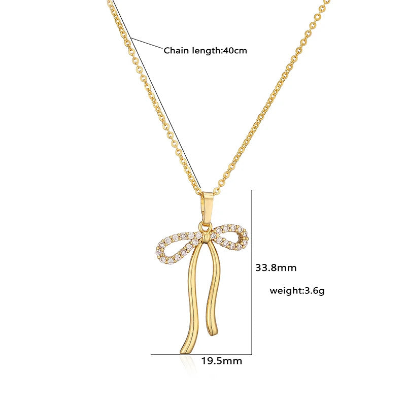 HECHENG, High Quality INS Style Gold Plated Bow Pendant Necklaces for Women Pearl Pendant Jewelry