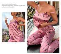 Women Satin Silk Pajamas Sets Letter Print Cami Vest Shirt With Trouser Sleepwear Ladie Sexy Pajama Lingerie Pyjamas Nightwear