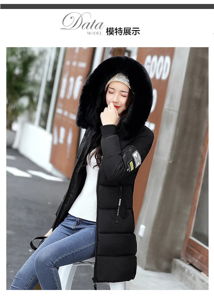 Women's Plus Size cotton jacket long hooded parka with fur collar warm thick jacket casual jacket cotton jacket women's par